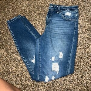 KanCan Blue Skinny Jeans with Distressed Details